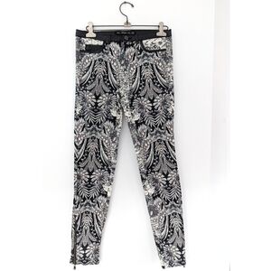 2/15$Zara Trafaluc Black and White Patterned Pants With Leather-like Trim Size 2